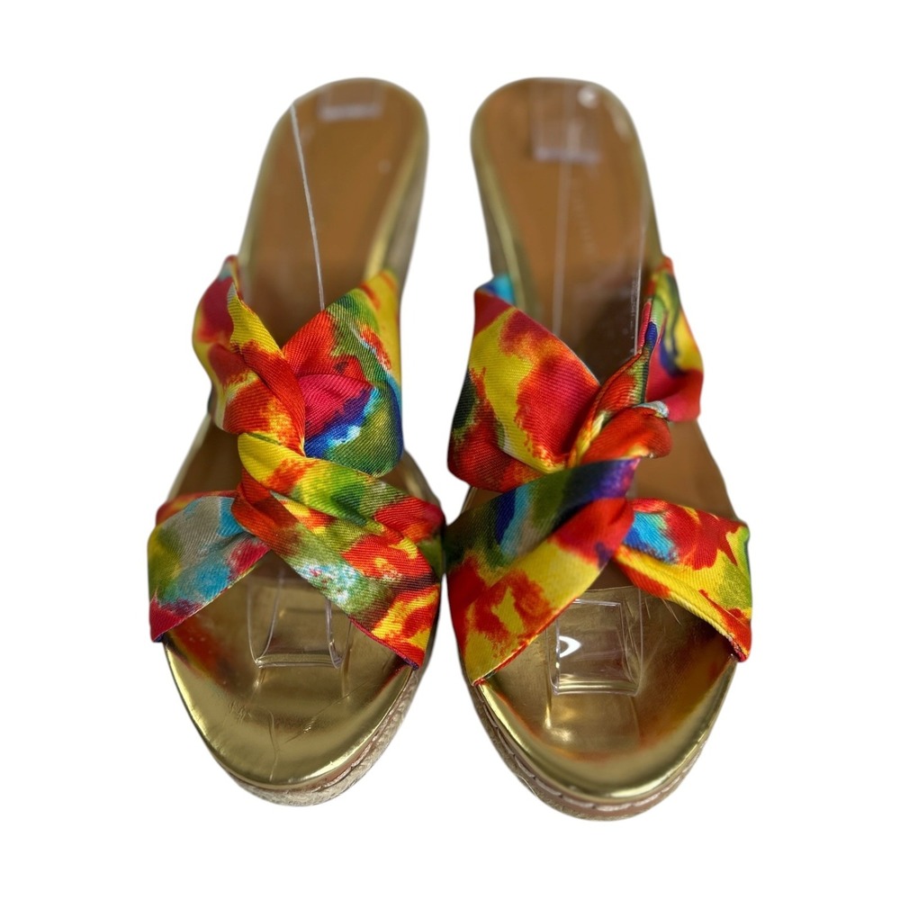 Etienne Aigner Krista Watercolor Wedge Sandals Gold 7.5